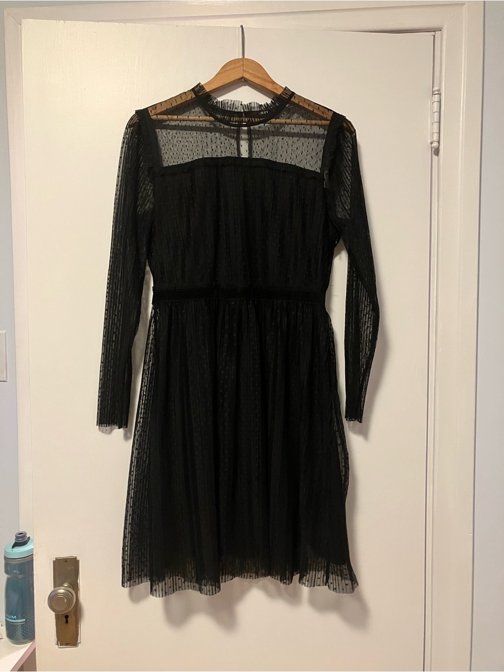 Only Black Long Sleeve Mesh Polka Dot Midi Dress